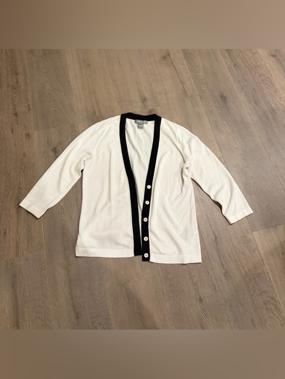 Ellen Tracy Cream Cardigan with Black Trim
